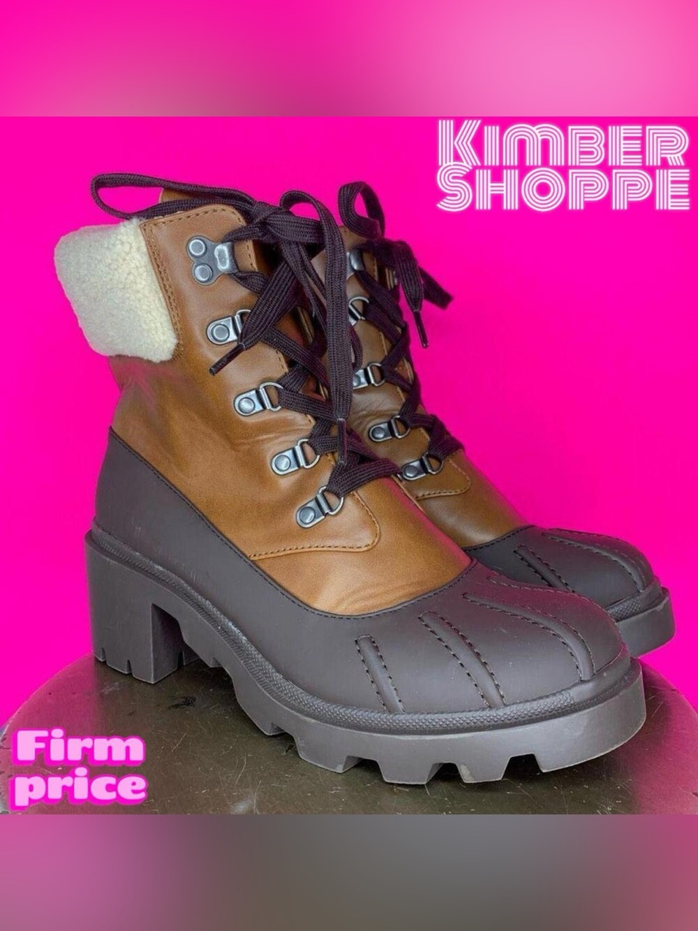 Madden Girl Bubbles Lug Sole Lace-Up Block Heel Duck Boots US 9.5 UK 7